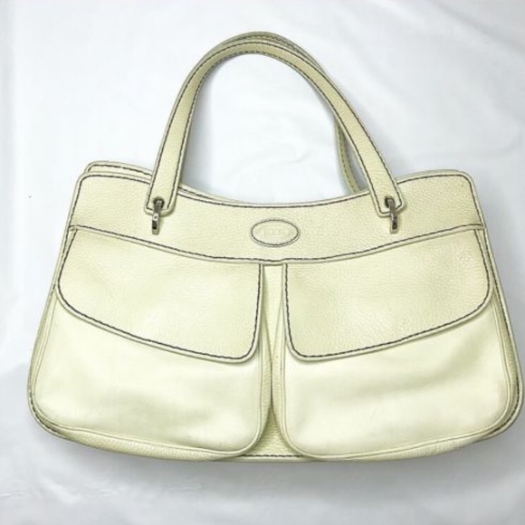 TOD'S Handbag Cream Pebbled Leather Shoulder Bag - Picture 1 of 8